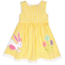 Toddler Girls Yellow Seersucker Dress with Bunny  Applique