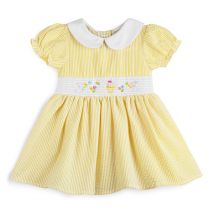 Toddler Girls Yellow Seersucker Easter Themed Smocked Dress