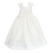 Infant Girls Flower Girl Special Occasion Dress Shantung with Netting Overlay, Floral Crotchet Trim and Headband