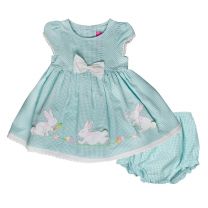Newborn/Infant Girls Turquoise Seersucker Easter Dress
