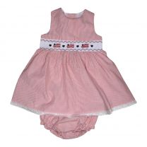 Newborn/Infant Girls Red Seersucker Smocked July 4th Dress