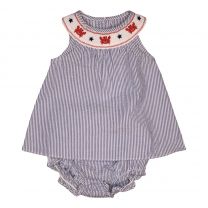 Newborn/Infant Girls Smocked Crab Embroidered Dress