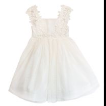 3/10 Girls Special Occasion Shantung Dress with Netting Overlay, Floral Crotchet Straps, and Headband