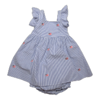 Newborn/Infant Girls July 4th Flag Embroidered Seersucker Dress