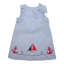 Toddler thru 4/6X Girls Sleeveless Nautical Dress with Sailboat and Anchor Appliques