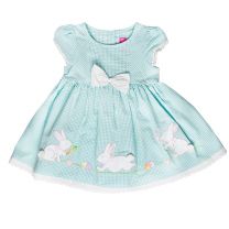 Toddler Thru 4/6X Girls Turquoise Seersucker Dress with Bunny Appliques