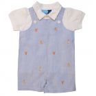 Newborn/Infant Boys Blue Seersucker Shortall Set with Bunny Embroideries